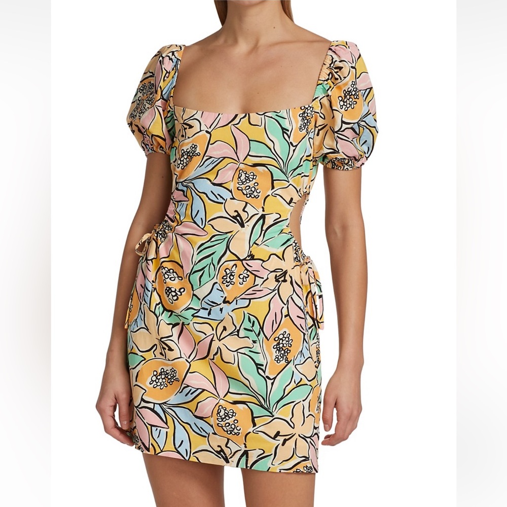Astr Multicolor Floral Puff-Sleeve Mini Dress - Yellow, Pink, Green, Blue